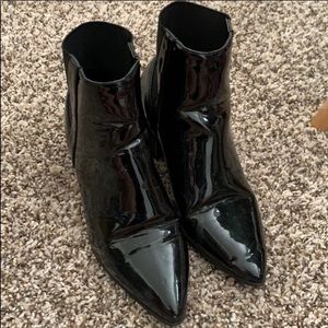 Patent ankle booties